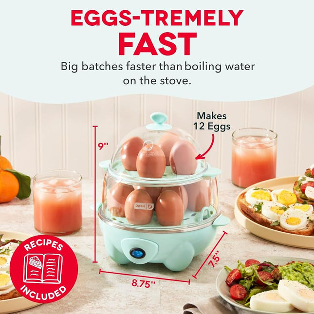 Dash Deluxe Rapid Egg Cooker for Hard Boiled, Poached, Scrambled Eggs, Omelets, Steamed Vegetables, Dumplings & More, 12 Capacity, with Auto Shut Off Feature - Aqua