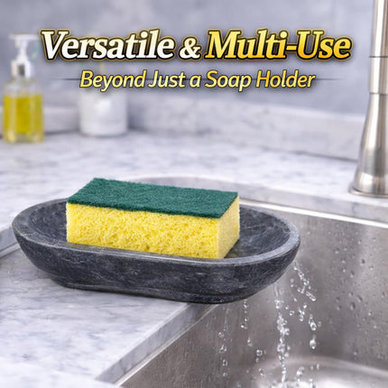 Creative Home Natural Charcoal Marble Curvy Collection Bar Soap Dish Soap Tray Holder Bathroom Countertop Small Accessories Organizer, 3.8" x 5.6" x 0.8" H, Grey