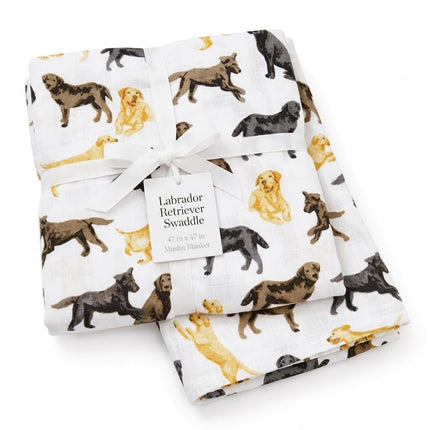 Mud Pie Labrador Retriever Print Muslin Baby Swaddle Blanket, 1 Piece