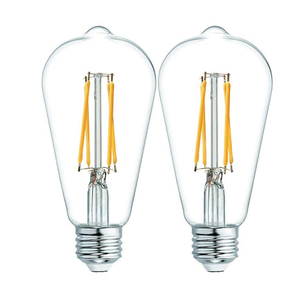 GE Lighting 36566 Clear Finish Light Bulb Dimmable LED Vintage Style ST19 6 (60-Watt Replacement), 560-Lumen Medium Base, 2-Pack, Warm Candle