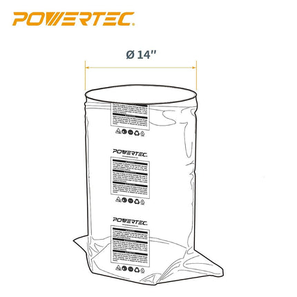 POWERTEC 70008 Clear Plastic Dust Collection Bags, 14-Inch x 32-Inch | Dust Collector Bags for Machine with 14” Filter Drum – 5 Pack