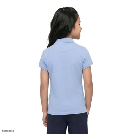 Polo d'uniforme scolaire Izod pour filles, à manches courtes, fermeture boutonnée, tissu interlock doux et confortable, bleu clair, 7 ans