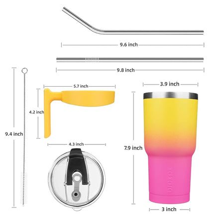 BJPKPK Vaso con asa y tapa con popote de 887 ml, de acero inoxidable, con aislamiento, para café, para el hogar, la oficina o el automóvil, rosa y amarillo rosa
