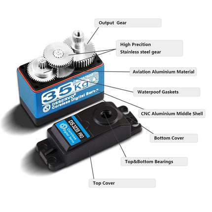 ZOSKAY RC Servo 35kg PRO Coreless Motor servo Metal Gear Digital and Stainless Steel Gear servo RC servo for Robotic DIY RC car (270 Degree)