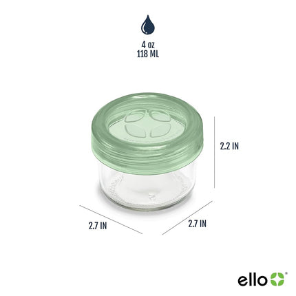 Ello Color Lock Reusable Glass Spice Containers with Screwable Leakproof Lid, Perfect for Salad Dressing, Sauces, Dips, Lunch Box, Picnic, BPA-Free, Desert Proof, Pack of 3
