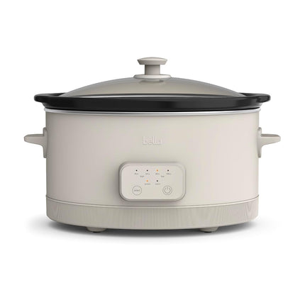 bella 6.0 Qt Programmable Slow Cooker, Ceramic Nonstick Coating, Adjustable Temperature & Cooking Times, Dishwasher Safe Stoneware Pot & Tempered Glass Lid, Tangle Free Cord Wrap, Oatmilk