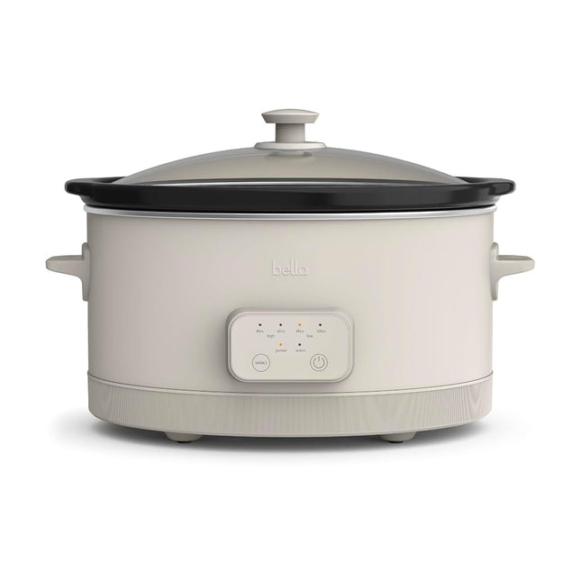 bella 6.0 Qt Programmable Slow Cooker, Ceramic Nonstick Coating, Adjustable Temperature & Cooking Times, Dishwasher Safe Stoneware Pot & Tempered Glass Lid, Tangle Free Cord Wrap, Oatmilk