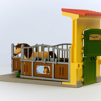 Schleich Farm World - Pony Box with Iceland Pony Stallion Playset, Collectible Horse Toy for Kids Ages 3+