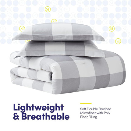 Sweet Home Collection Ultra Soft Down Alternative Set & Luxurious Bed Sheets, Polyester, Checkered Box, Twin