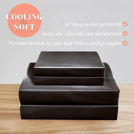 Elegant Comfort Luxurious 4-Piece Silky Satin Sheet Set, Skin and Hair Friendly, Wrinkle, Fade, Stain Resistant with Deep Pockets Fitted Sheet, Cooling Soft Satin Sheet Set, Twin, Black