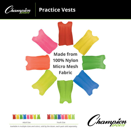 Champion Sports PSYRD Youth Practice Vest, Red, 1 Dozen