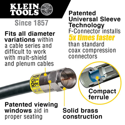 Coax Installation Kit with F Connectors, Cable Cutter, Compression Tool, Stripper, More Klein Tools VDV026-211
