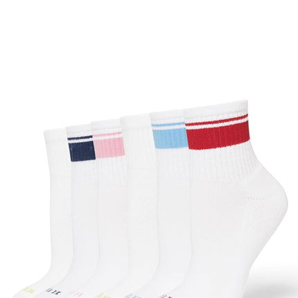 HUE Women's Mini Crew Sock, Retro Stripe-6 Pair Pa
