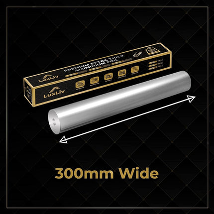 100m - 2 x LuxLiv 50m High Quality Heavy Duty 20 Micron Kitchen Foil Catering Aluminium Tin Foil Roll - 30cm Wide