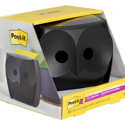 Post-it Owl Note Dispenser, Includes 1 Pad of Post-it 3 in X 3 in Super Sticky Dispenser Pop-up Notes, 45 Sheets, OWL-330-BK