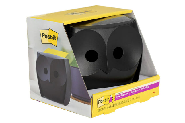 Post-it Owl Note Dispenser, Includes 1 Pad of Post-it 3 in X 3 in Super Sticky Dispenser Pop-up Notes, 45 Sheets, OWL-330-BK