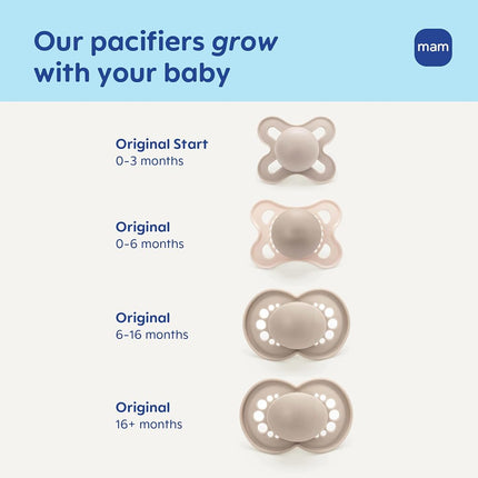 MAM Original Latex Pacifiers, Binky Pacifier for 0-6 Months, Natural Rubber Nipple, Made from Bio-Circular Materials, Easy to Clean, with Sterilizer Case, 2 Count Binkies