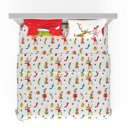 Franco Collectibles Dr. Seuss Le Grinch Parure de lit de Noël et des fêtes ultra douce en microfibre 4 pièces king size (produit sous licence officielle)
