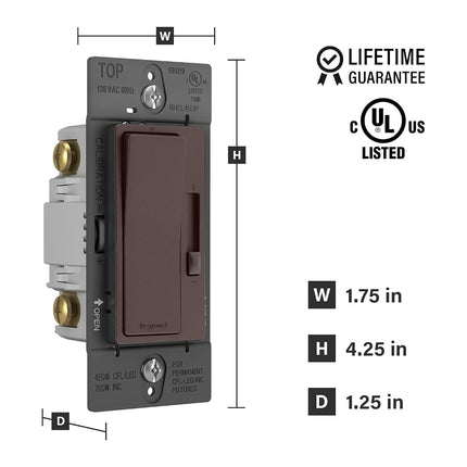 Legrand Radiant RH453PDBCCV6 450W Preset Decorator Rocker Dimmer Light Switch with Locator Light for Dimmable LED and CFL Bulbs, Single Pole/3-Way, Dark Bronze (1 Count)