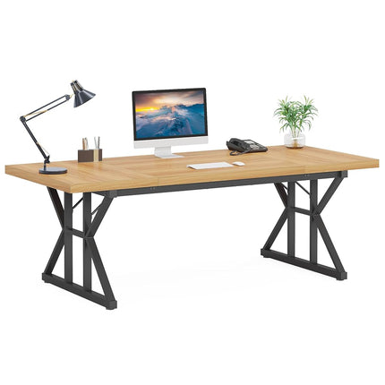 Tribesigns 180 cm Executive Desk, Large Computer Desk Workstation, Modern Simple Style Office Desk Study Writing Table, Business Working Desk for Home Office (Brown/White, Desk 80cm Depth)