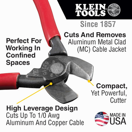 High-Leverage Compact Cable Cutter, Forged from Durable Steel, Ideal for Cutting Aluminum and Copper Cable Klein Tools