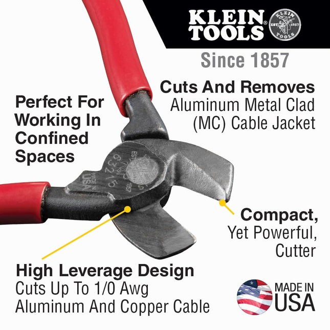 High-Leverage Compact Cable Cutter, Forged from Durable Steel, Ideal for Cutting Aluminum and Copper Cable Klein Tools