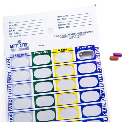 Medi-Aid 4 Times a Day Weekly Cold Seal Medication Blister Pack System Cards - One Piece Unit Dose Book Fold, Easy No Extra Equipment Needed, Just Fill and Seal, (4X a Day Weekly - 6 Pack)