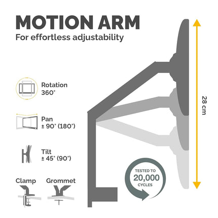 Fellowes Single Monitor Arm - Platinum Series Mount for 8KG 32 inch Screens - Ergonomic Adjustable Arm Desk Mount - Tilt 45° Swivel 360° Rotation 360°, VESA 75 x 75/100 x 100 - Black