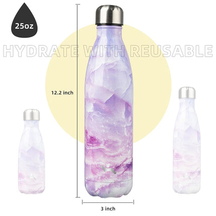 Konokyo Insulated Water Bottles,25oz Double Wall Stainless Steel Vacumm Metal Flask for Sports Travel,Marble-Dawn