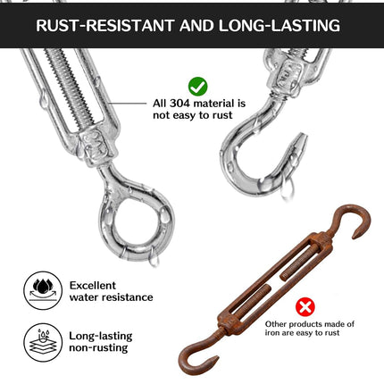 High-PQ Stainless Steel Turnbuckle Tensioner, Heavy Duty Turnbuckles, Hook and Eye Turnbuckle for Cable Tent Installation Sun Shade Gardening Decoration（M8,6PCS）