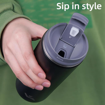 Konokyo Tumbler with Lid, 16 oz Travel Coffee Mug Double Wall Vacuum Stainless Steel Thermal Metal Cup Insulated Water Bottle,Black