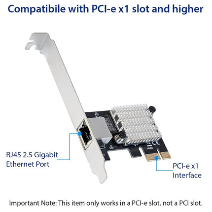 IO CREST 2.5 Gigabit Ethernet PCI Express PCI-E Network Interface Card 10/100/1000/25000 Mbps RJ45 LAN Intel I225 Chipset, Black (SY-PEX24076)