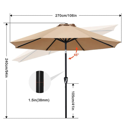 ABCCANOPY 9FT Patio Umbrella Outdoor 8 Ribs Table Umbrella