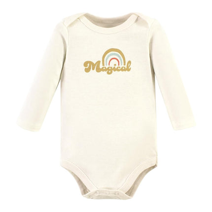 Hudson Baby Unisex Baby Cotton Long-Sleeve Bodysuits, Magical Rainbow 5-Pack, Newborn, Magical Rainbow 5-pack, Newborn