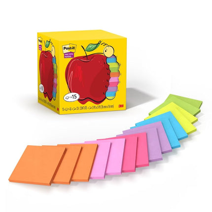Post-it Super Sticky Notes 654-15SSAP, 3 in x 3 in (76 mm x 76 mm)