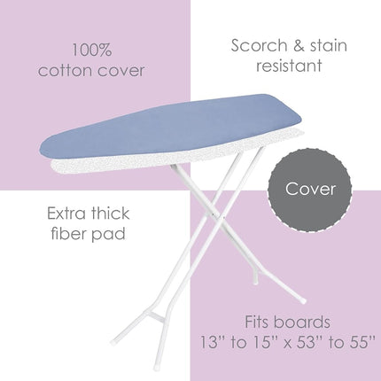 Ironing Board Cover and Pad (Forever Blue), 100% Cotton with Polyester Fiber Padding by Seymour Home Products; Fits Full Size Board | Stain and Scorch Resistant; Laundry Accessories