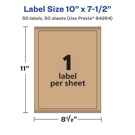 Avery Kraft Brown Rectangle Labels with Sure Feed, 10" x 7.5", 50 Kraft Brown Labels, Laser/Inkjet Printable Labels