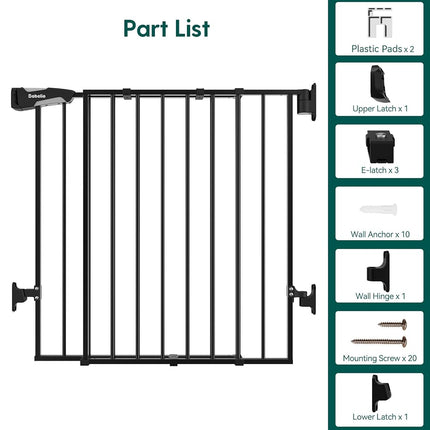 Babelio 34" Tall Auto Close Baby/Dog Gate for Stairs, 2-in-1 Extra-Wide Walk Thru Child Gate, with No Threshold Design, Black