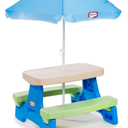 Little Tikes Easy Store Junior Picnic Table with Umbrella, Blue/Green by Little Tikes