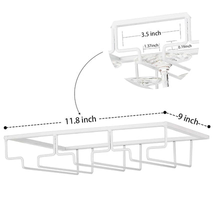 Wine Glass Rack - Under Cabinet Stemware Wine Glass Holder Glasses Storage Hanger Metal Organizer for Bar Kitchen White