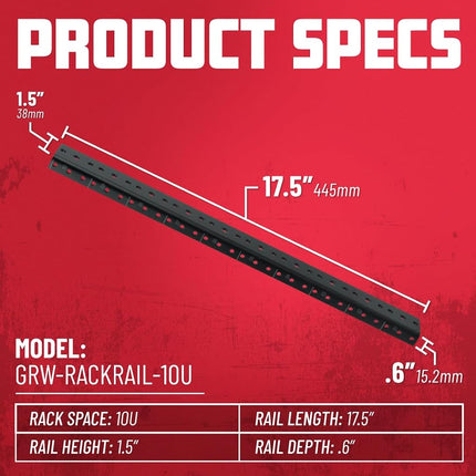 Gator Rackworks Heavy Duty Steel Rack Rail Set; 10U Rack Size (GRW-RACKRAIL-10U)