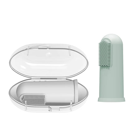 Dr. Brown's Silicone Finger Toothbrush for Baby with Travel-Storage Case, 3m+, Gray and Light Green, 2 Count, (Pack of 1)