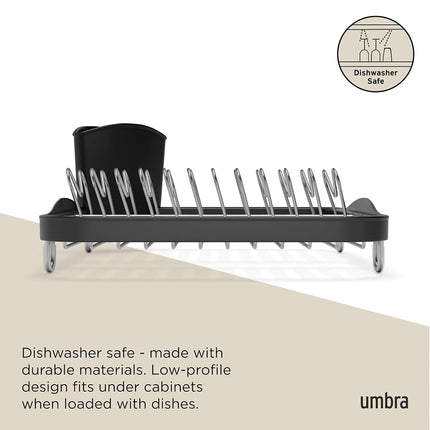 Umbra Sinkin Dish Drying Rack – Drainer Caddy with Removable Cutlery Holder – Use in Sink or On Counter, Standard, Black/Nickel