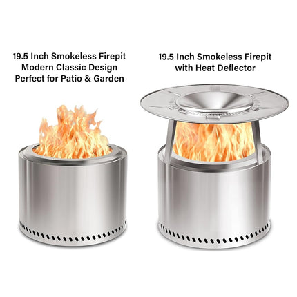 HGD Hoguera sin Humo de 19.5" para Exteriores, Brasero de Acero Inoxidable para Quemar Leña con Combustión Secundaria, Estufa para Patio Trasero, Jardín, Barbacoas y Fogatas