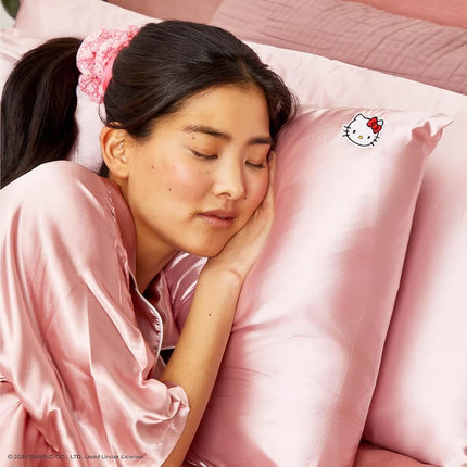 Kitsch x Hello Kitty (Solid Pink Kitty Face) - Satin Pillowcase with Zipper for Hair and Skin, Softer Than Silk Pillow Case, Smooth Cooling Pillow Covers, Machine Washable, King Size (19x36)