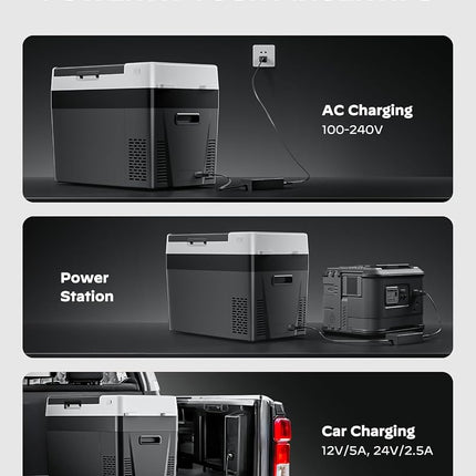 Marsail Car Fridge 12 V Electric Cooler 24QT Portable Car Fridge with Battery Supply Option 12/24 V DC and 110-240 V AC for Truck Motorhome