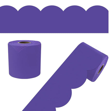 Carson Dellosa 65Ft of Purple Bulletin Board Borders, 1 Roll of Scalloped Trim for Rolling Whiteboard, Cork and Posterboard, Party, Office Decorations, and Classroom Decor