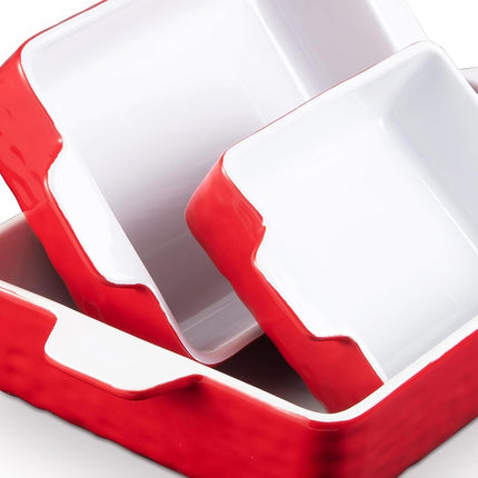 GarveeHome Baking Dishes Set of 3, Ceramic Bakeware Set with Handles, Porcelain Baking Pan Casserole Dishes for Oven and Microwave, Deep Lasagna Pan for Baking, Cooking, Wedding Gift - Red