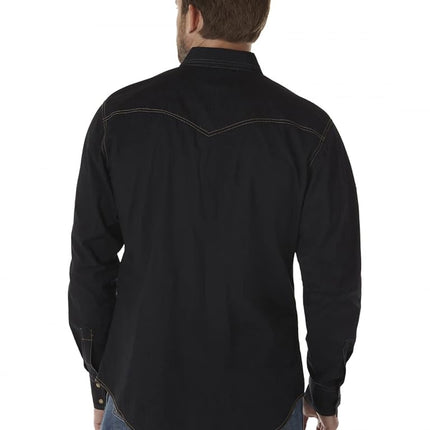 Wrangler Men's Retro Two Pocket Long Sleeve Snap Shirt, Black, 2X Tall
