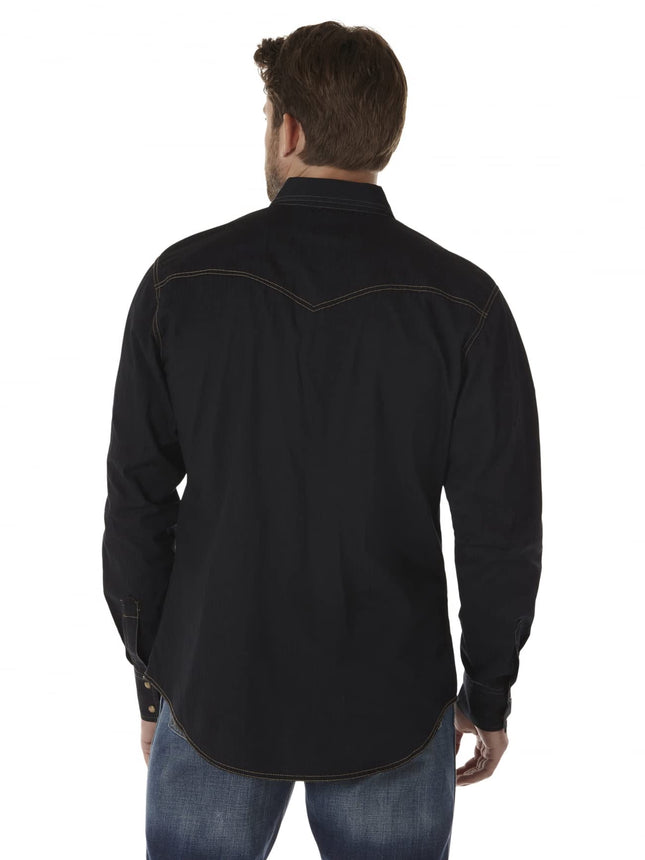 Wrangler Men's Retro Two Pocket Long Sleeve Snap Shirt, Black, 2X Tall